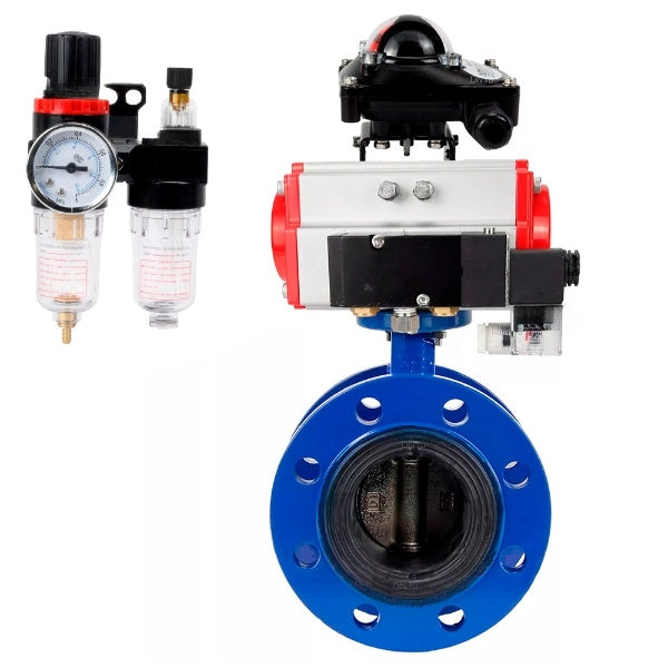 Vanne papillon d'eau Elephant WBV1331E-2W-FH, matériau du corps - Fonte GGG40/EN-GJS-400-15, matériau du disque - Acier inoxydable AISI 304, joint - EPDM, actionneur pneumatique PA-DA double action, 4M310-08 220V, BKV APL-210N, BPV AFC2000