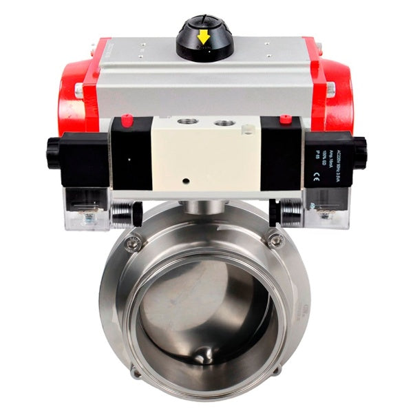 Water Butterfly valves Elephant WBV3131S-2W-C-H, body material - stainless steel AISI 304, seal - Silicon, with pneumatic actuator PA-DA-052 double action, 4V320-10 220V