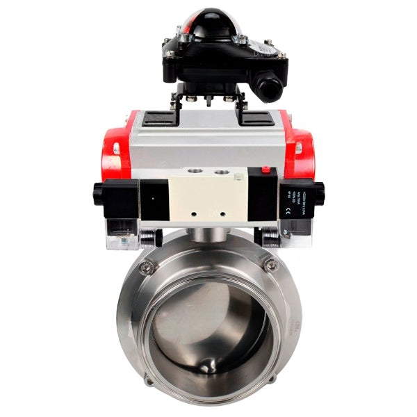 Water Butterfly valves Elephant WBV3131S-2W-C-H, body material - stainless steel AISI 304, seal - Silicon, with pneumatic actuator PA-DA-052 double action, 4V320-10 220V, LSU APL-210N
