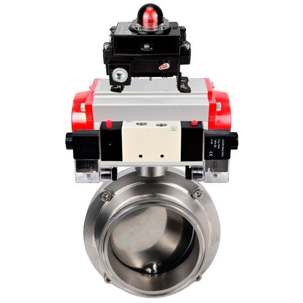 Water Butterfly valves Elephant WBV3131S-2W-C-H, body material - stainless steel AISI 304, seal - Silicon, with pneumatic actuator PA-DA-052 double action, 4V320-08 220V, LSU APL-410N EX