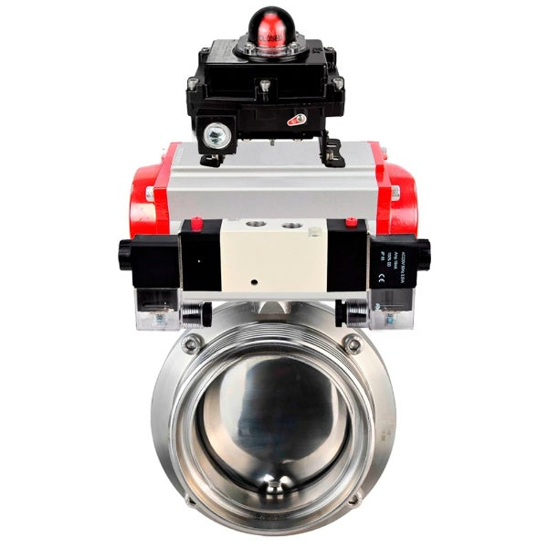 Water Butterfly valves Elephant WBV3131E-2W-T-H, body material - stainless steel AISI 304, seal - EPDM, with pneumatic actuator PA-DA, pneumatic distributor 4V320-10 220V, LSU APL-410N EX