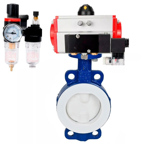 Vanne papillon d'eau Elephant WBV3434Pf-2W-Fb-H, matériau du corps - Acier au carbone, matériau du disque - Acier au carbone, joint - PTFE, actionneur pneumatique PA-DA double action, 4M310-08 220V BPV AFC2000