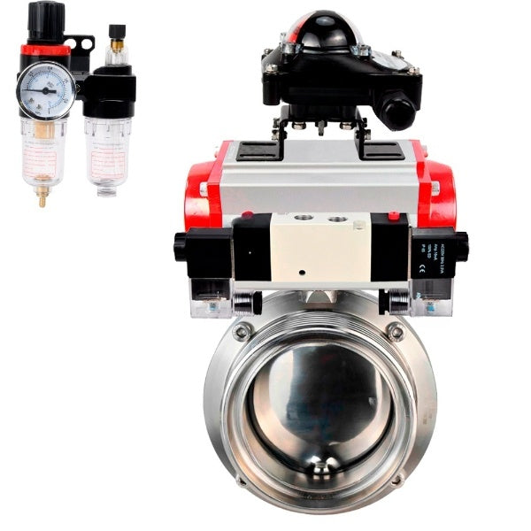 Water Butterfly valves Elephant WBV3131E-2W-T-H, body material - stainless steel AISI 304, seal - EPDM, with pneumatic actuator PA-DA, pneumatic distributor 4V320-08 220V, LSU APL-210N, ATU AFC2000