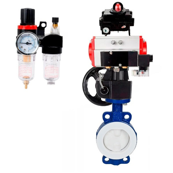 Vanne papillon d'eau Elephant WBV3434Pf-2W-Fb-H, matériau du corps - Acier au carbone, matériau du disque - Acier au carbone, joint - PTFE, actionneur pneumatique PA-DA double action, 4M310-08 24V, BKV APL-410N EX, volant MON, BPV AFC2000