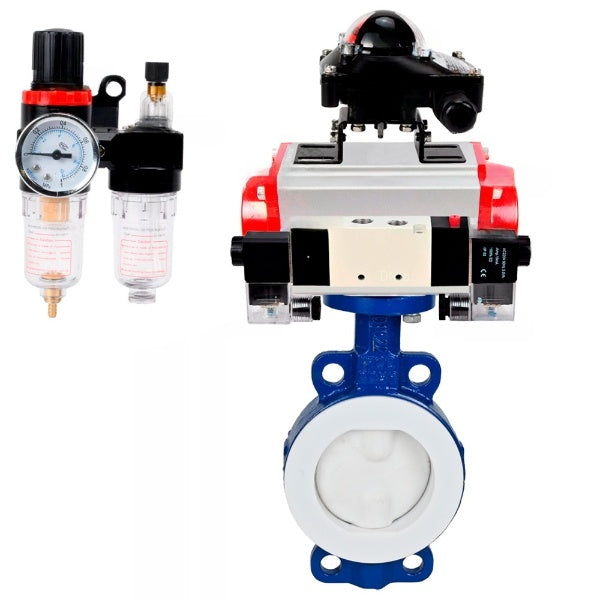 Vanne papillon d'eau Elephant WBV3434Pf-2W-Fb-H, matériau du corps - Acier au carbone, matériau du disque - Acier au carbone, joint - PTFE, actionneur pneumatique PA-DA double action, 4V320-08 220V, BKV APL-210N BPV AFC2000