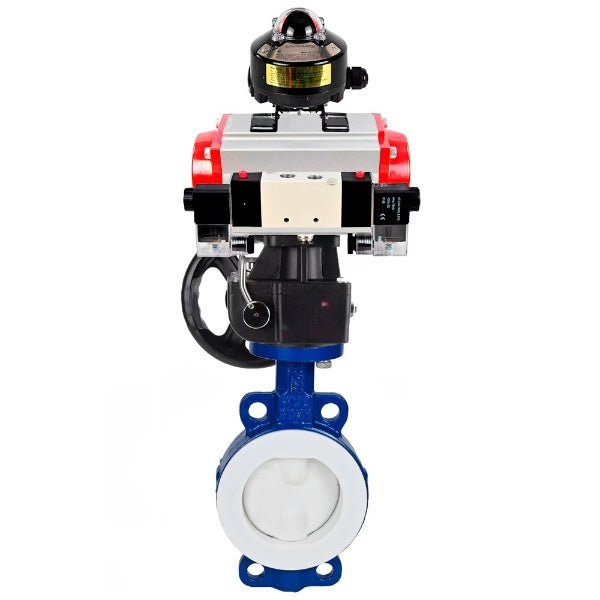 Vanne papillon d'eau Elephant WBV3434Pf-2W-Fb-H, matériau du corps - Acier au carbone, matériau du disque - Acier au carbone, joint - PTFE, actionneur pneumatique PA-DA double action, 4V320-10 220V, BKV APL-510N EX, volant MON,