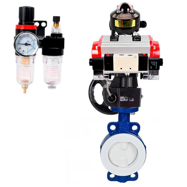 Vanne papillon d'eau Elephant WBV3434Pf-2W-Fb-H, matériau du corps - Acier au carbone, matériau du disque - Acier au carbone, joint - PTFE, actionneur pneumatique PA-DA double action, 4V320-10 220V, BKV APL-510N EX, volant MON, BPV AFC2000