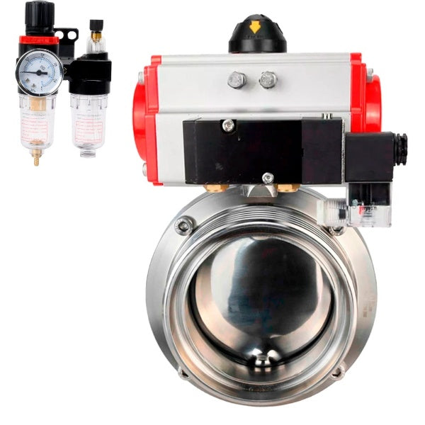 Water Butterfly valves Elephant WBV3131E-2W-T-H, body material - stainless steel AISI 304, seal - EPDM, with pneumatic actuator PA-SA, pneumatic distributor 4M310-08 24V, ATU AFC2000