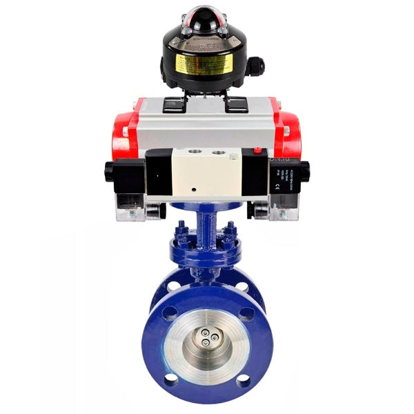 Vanne papillon d'eau Elephant WBV3EX-3432M-1W-F-ISO, matériau du corps - Acier au carbone, matériau du disque - Acier inoxydable AISI 316, joint - Métal, actionneur pneumatique PA-SA avec ressorts de rappel, 4V320-08 220V, BKV APL-510N EX