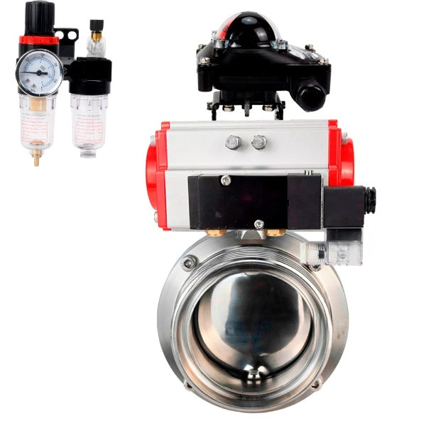 Water Butterfly valves Elephant WBV3131E-2W-T-H, body material - stainless steel AISI 304, seal - EPDM, with pneumatic actuator PA-DA-052 double action, 4M310-08 NAMUR 220V, LSU APL-210N, ATU AFC2000