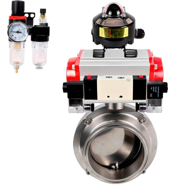 Water Butterfly valves Elephant WBV3131S-2W-C-H, body material - stainless steel AISI 304, seal - Silicon, with pneumatic actuator PA-DA, pneumatic distributor 4V320-10 220V, LSU APL-510N EX, ATU AFC2000