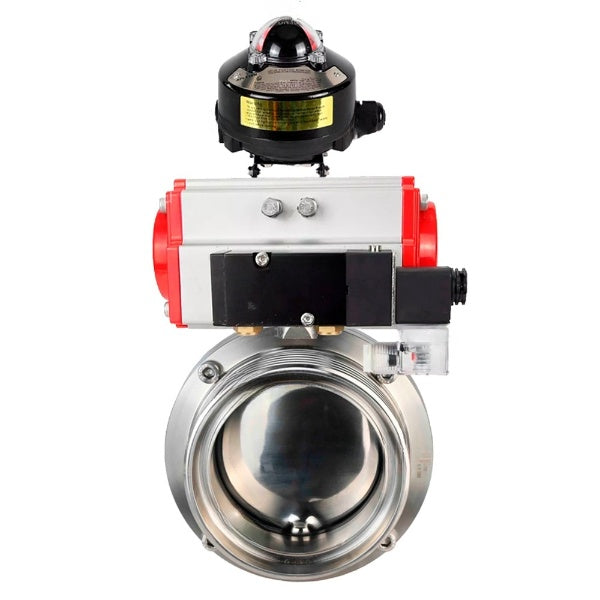 Water Butterfly valves Elephant WBV3131E-2W-T-H, body material - stainless steel AISI 304, seal - EPDM, with pneumatic actuator PA-DA-052 double action, 4M310-08 NAMUR 24V, LSU APL-510N EX