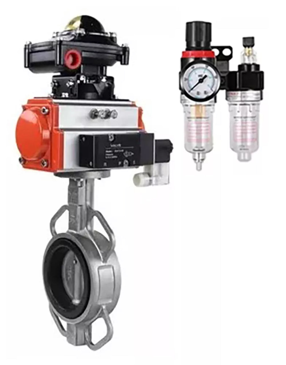 Water Butterfly Valve Elephant WBV3232N-2W-Fb-H, body material - stainless steel AISI 316L, disk material - stainless steel AISI 316L, seal - NBR, with pneumatic actuator with return springs PA-SA, 4M310-08 NAMUR 220V, LSU APL-510N-EX, ATU AFC2000