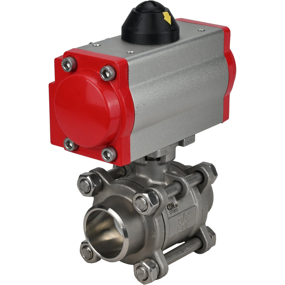 Robinet à boisseau sphérique en acier inoxydable Elephant kshpp-316200-sa, matériau du corps - acier inoxydable AISI 316, matériau de la bille - acier inoxydable AISI 316, joint - PTFE, actionné par actionneur pneumatique