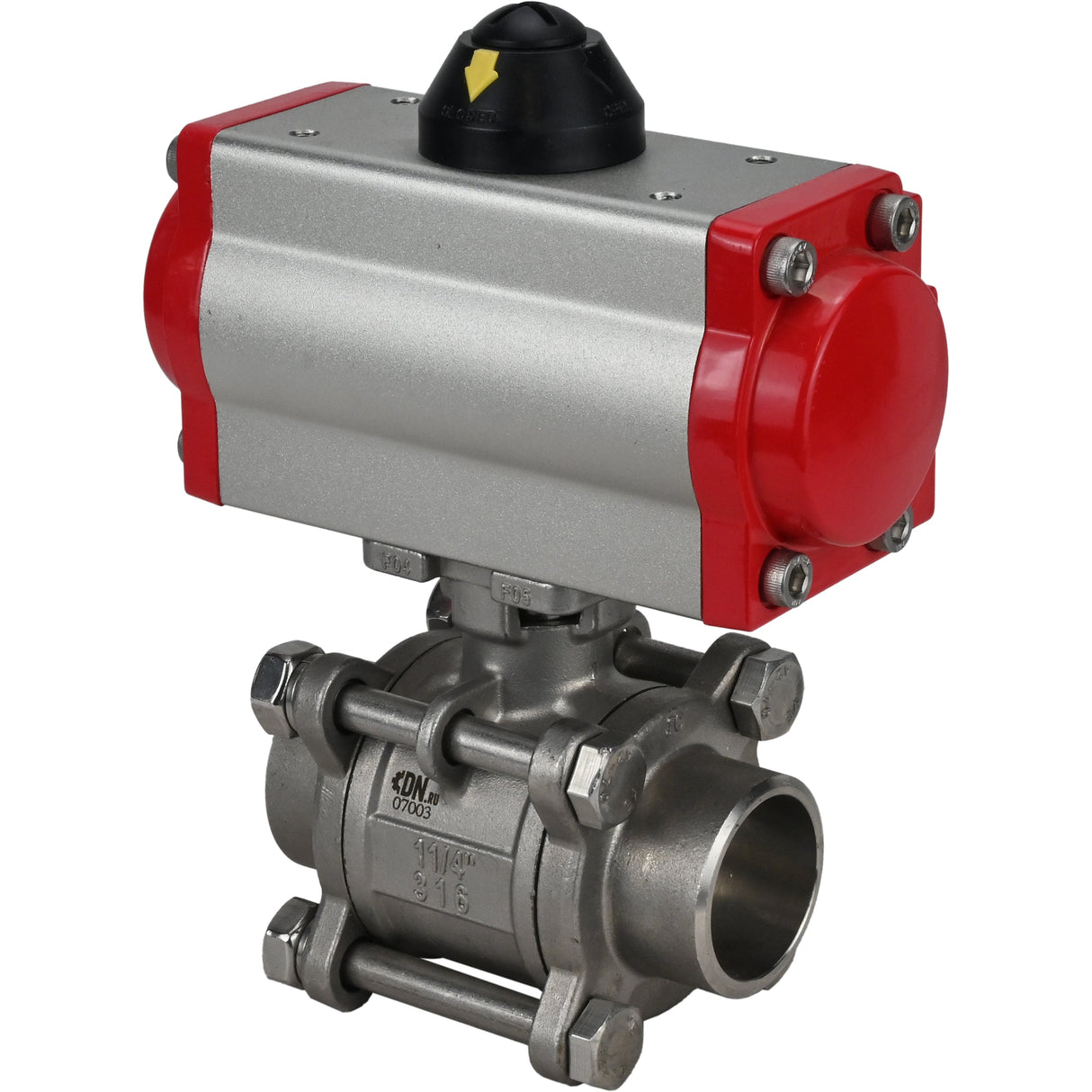 Robinet à boisseau sphérique en acier inoxydable Elephant kshpp-316200-da, matériau du corps - acier inoxydable AISI 316, matériau de la bille - acier inoxydable AISI 316, joint - PTFE, actionné par actionneur pneumatique