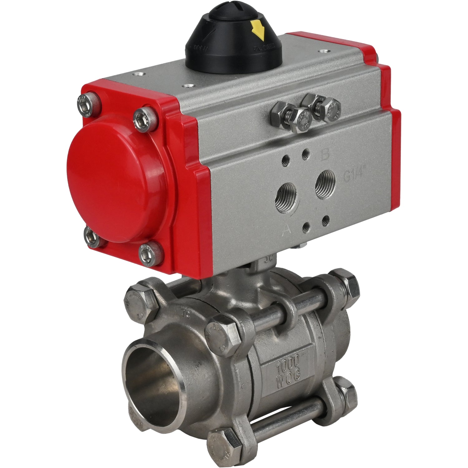 Robinet à boisseau sphérique en acier inoxydable Elephant kshpp-316200-da, matériau du corps - acier inoxydable AISI 316, matériau de la bille - acier inoxydable AISI 316, joint - PTFE, actionné par actionneur pneumatique