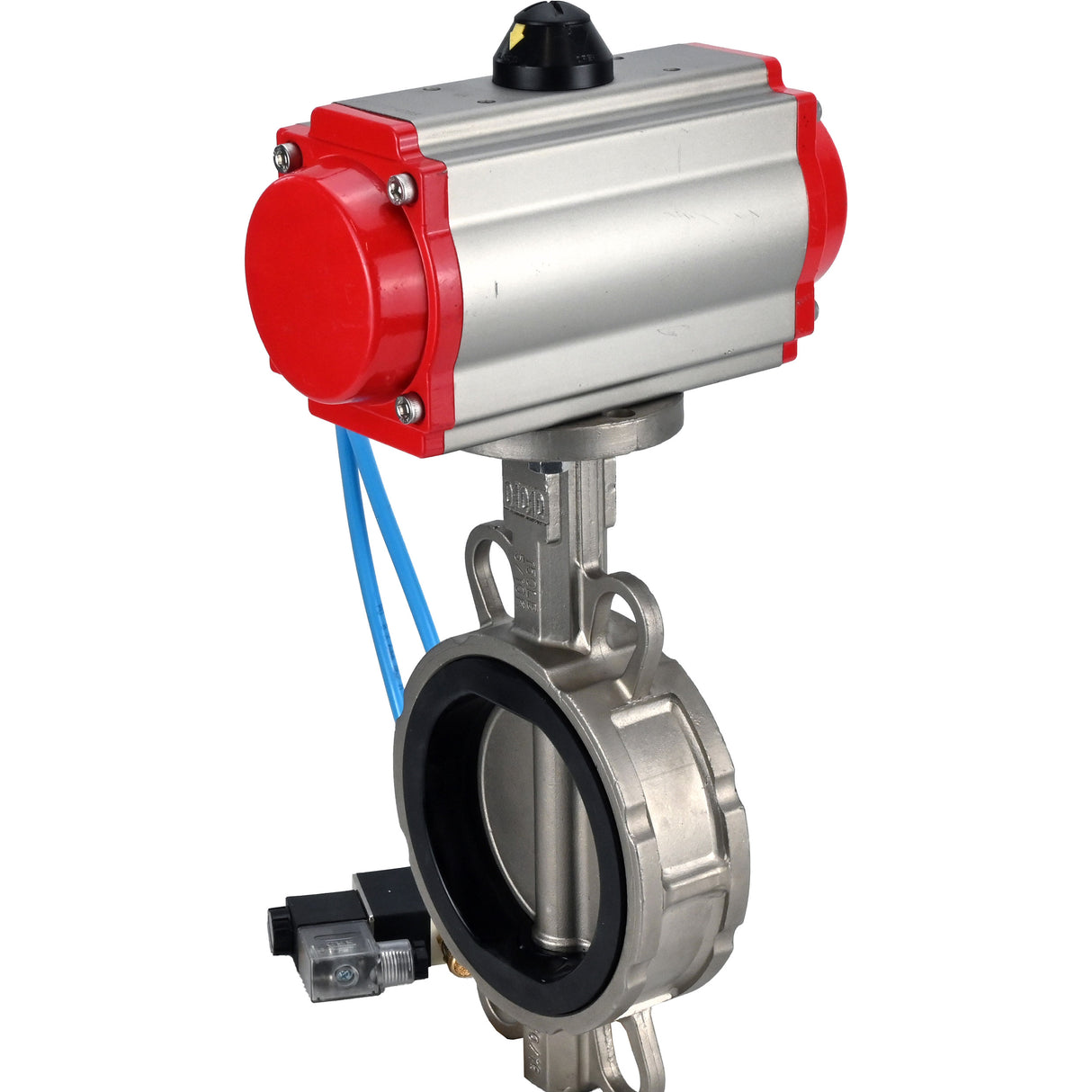 Vanne papillon d'eau Elephant WBV3232V-2W-Fb-H, matériau du corps - acier inoxydable AISI 316L, matériau du disque - acier inoxydable AISI 316L, joint - Viton, avec actionneur pneumatique double effet PA-DA, 4V320-10 220V