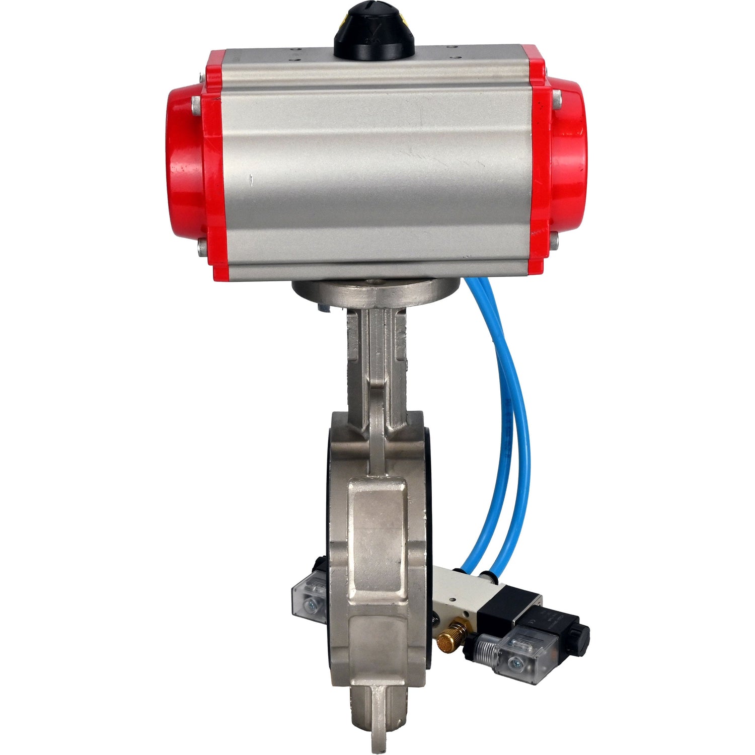 Vanne papillon d'eau Elephant WBV3232N-2W-Fb-H, matériau du corps - acier inoxydable AISI 316L, matériau du disque - acier inoxydable AISI 316L, joint - NBR, avec actionneur pneumatique double effet PA-DA, 4V320-10 220V