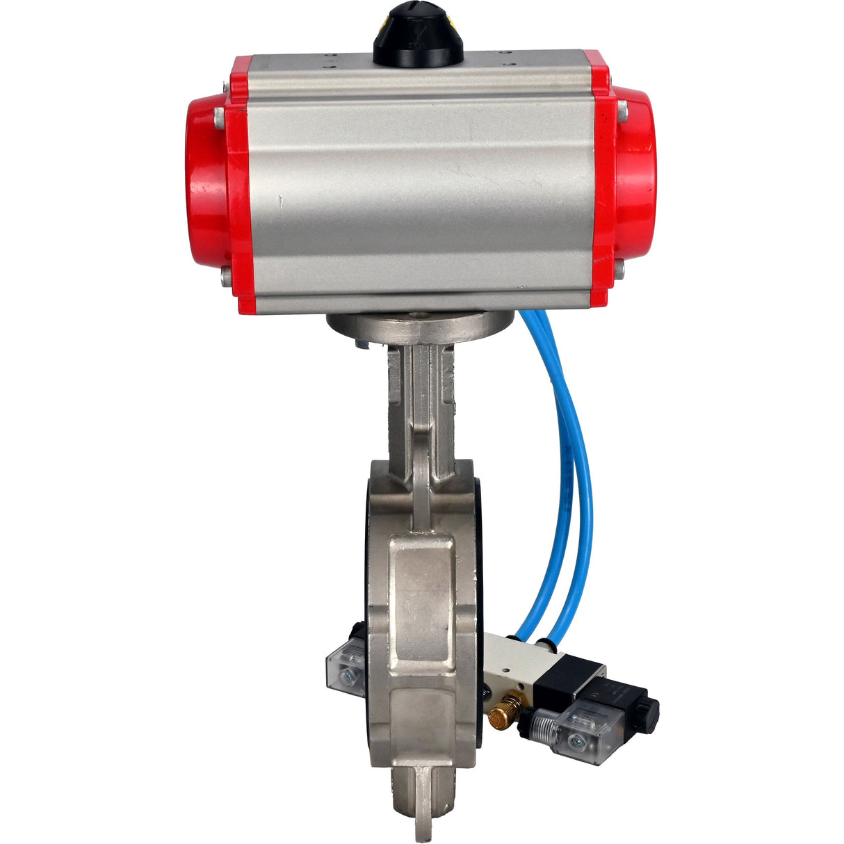 Vanne papillon d'eau Elephant WBV3232V-2W-Fb-H, matériau du corps - acier inoxydable AISI 316L, matériau du disque - acier inoxydable AISI 316L, joint - Viton, avec actionneur pneumatique avec ressorts de rappel PA-SA, 4V320-10 220V