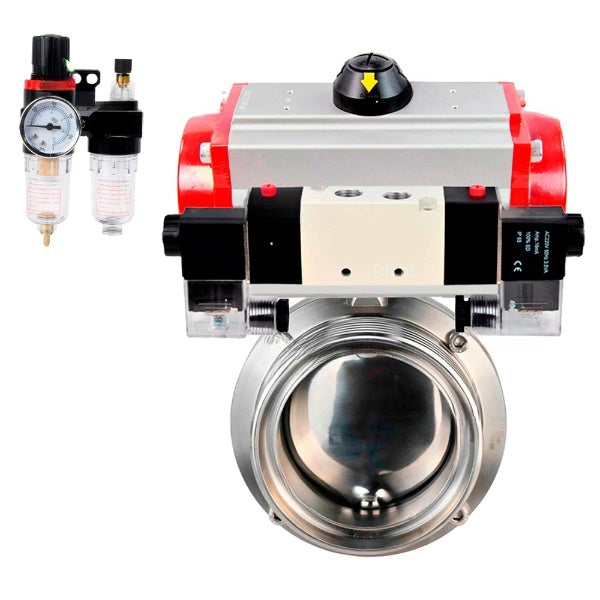 Water Butterfly valves Elephant WBV3131S-2W-T-H, body material - stainless steel AISI 304, seal - Silicon, with pneumatic actuator PA-DA-052 double action, 4V320-08 220V, ATU AFC2000