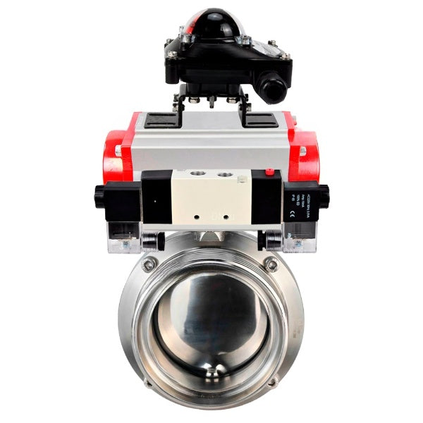 Water Butterfly valves Elephant WBV3131E-2W-T-H, body material - stainless steel AISI 304, seal - EPDM, with pneumatic actuator PA-DA-052 double action, 4V320-10 220V, LSU APL-210N