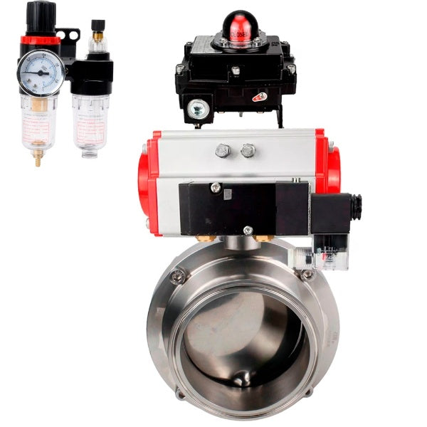 Water Butterfly valves Elephant WBV3131E-2W-C-H, body material - stainless steel AISI 304, seal - EPDM, with pneumatic actuator PA-DA, pneumatic distributor 4M310-08 220V, LSU APL-410N EX, ATU AFC2000