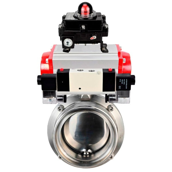 Water Butterfly valves Elephant WBV3131E-2W-T-H, body material - stainless steel AISI 304, seal - EPDM, with pneumatic actuator PA-DA-052 double action, 4V320-08 220V, LSU APL-410N EX