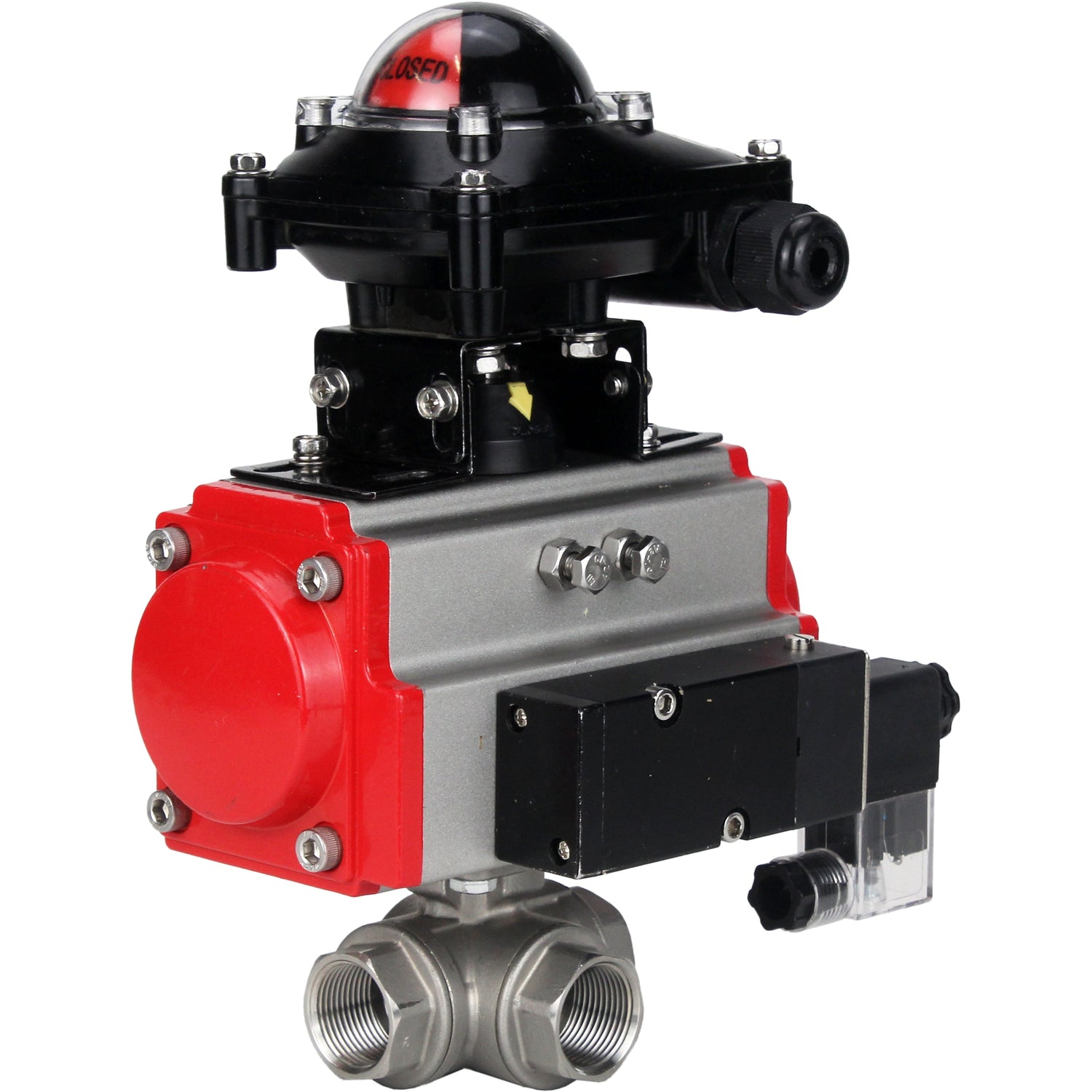 Robinet à boisseau sphérique en acier inoxydable Elephant 3h-l-rpss316200mm-iso-pnevpr-da-rasp-110/220v-bkv, matériau du corps - acier inoxydable AISI 316, matériau de la bille - acier inoxydable AISI 316, joint - PTFE, actionné par actionneur pneumatique