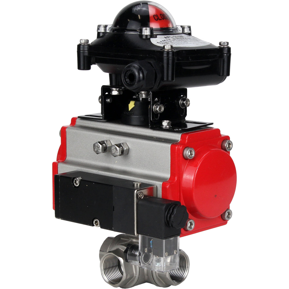 Robinet à boisseau sphérique en acier inoxydable Elephant 3h-l-rpss316200mm-iso-pnevpr-sa-rasp-24v-bkv, matériau du corps - acier inoxydable AISI 316, matériau de la bille - acier inoxydable AISI 316, joint - PTFE, actionné par actionneur pneumatique