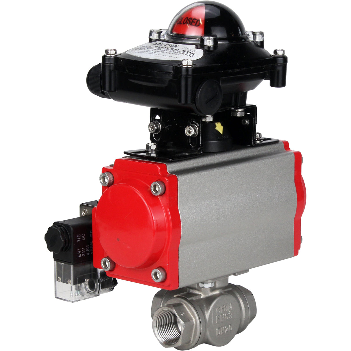 Robinet à boisseau sphérique en acier inoxydable Elephant 3h-l-rpss316200mm-iso-pnevpr-sa-rasp-110/220v-bkv, matériau du corps - acier inoxydable AISI 316, matériau de la bille - acier inoxydable AISI 316, joint - PTFE, actionné par actionneur pneumatique