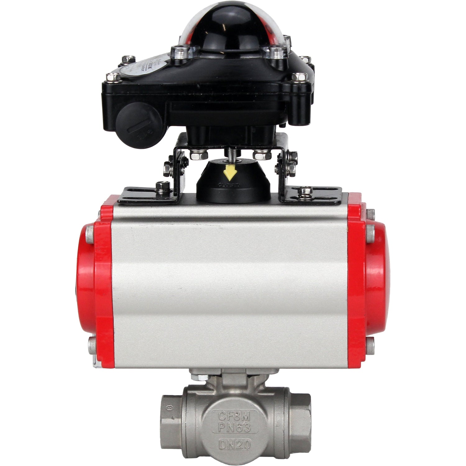 Robinet à boisseau sphérique en acier inoxydable Elephant 3h-l-rpss316200mm-iso-pnevpr-da-rasp-110/220v-bkv, matériau du corps - acier inoxydable AISI 316, matériau de la bille - acier inoxydable AISI 316, joint - PTFE, actionné par actionneur pneumatique