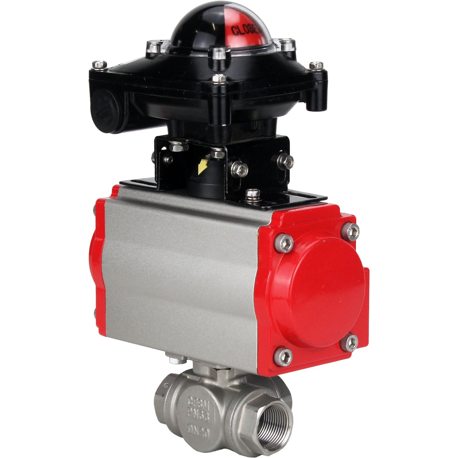 Robinet à boisseau sphérique en acier inoxydable Elephant 3h-l-rpss316200mm-iso-pnevpr-da-rasp-110/220v-bkv, matériau du corps - acier inoxydable AISI 316, matériau de la bille - acier inoxydable AISI 316, joint - PTFE, actionné par actionneur pneumatique