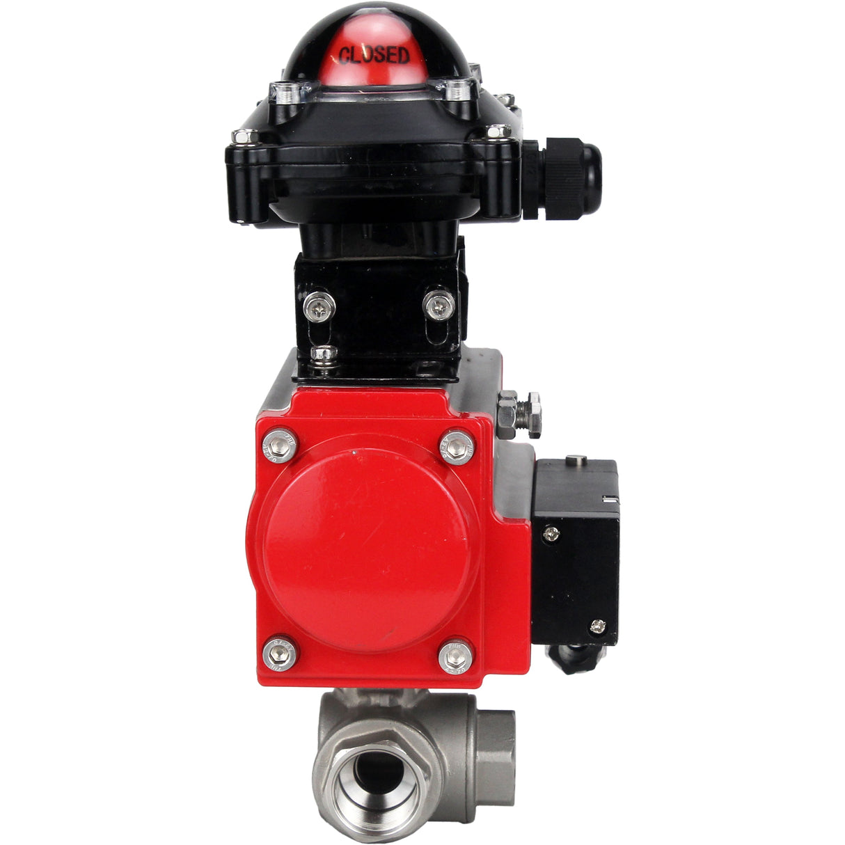 Robinet à boisseau sphérique en acier inoxydable Elephant 3h-l-rpss316200mm-iso-pnevpr-da-rasp-110/220v-bkv, matériau du corps - acier inoxydable AISI 316, matériau de la bille - acier inoxydable AISI 316, joint - PTFE, actionné par actionneur pneumatique