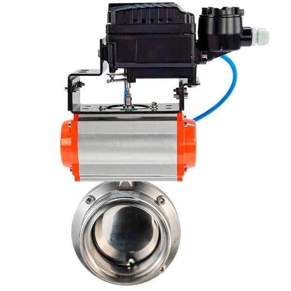 Water Butterfly valves Elephant WBV3131S-2W-T-H, body material - stainless steel AISI 304, seal - Silicon, with pneumatic actuator PA-DA-052 double action, YT-1000RSN without feedback