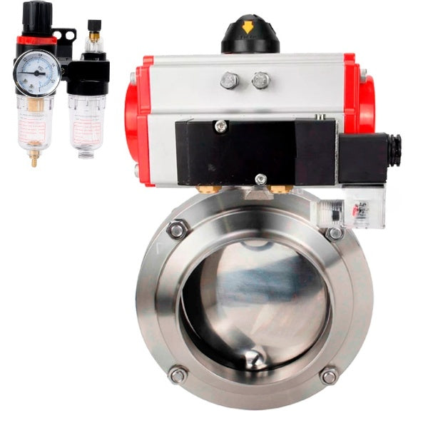 Water Butterfly valves Elephant WBV3131E-2W-W-H, body material - stainless steel AISI 304, seal - EPDM, with pneumatic actuator PA-DA-052 double action, 4M310-08 NAMUR 24V, ATU AFC2000