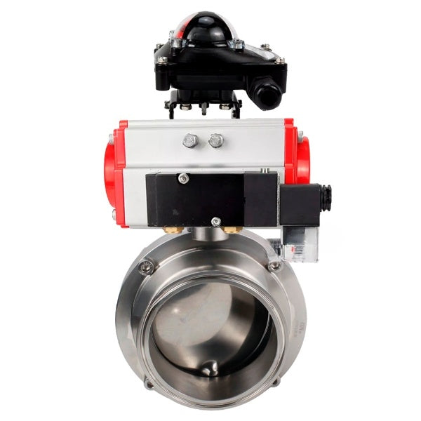 Water Butterfly valves Elephant WBV3131E-2W-C-H, body material - stainless steel AISI 304, seal - EPDM, with pneumatic actuator PA-DA-052 double action, 4M310-08 NAMUR 220V, LSU APL-210N