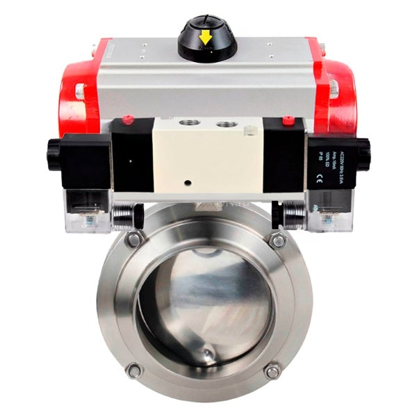 Water Butterfly valves Elephant WBV3131E-2W-W-H, body material - stainless steel AISI 304, seal - EPDM, with pneumatic actuator PA-DA-052 double action, 4V320-10 220V