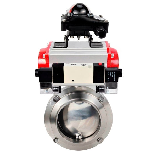 Water Butterfly valves Elephant WBV3131S-2W-W-H, body material - stainless steel AISI 304, seal - Silicon, with pneumatic actuator PA-DA-052 double action, 4V320-10 220V, LSU APL-210N