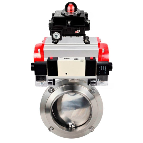 Water Butterfly valves Elephant WBV3131S-2W-W-H, body material - stainless steel AISI 304, seal - Silicon, with pneumatic actuator PA-DA-052 double action, 4V320-08 220V, LSU APL-410N EX