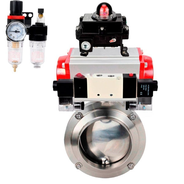 Water Butterfly valves Elephant WBV3131E-2W-W-H, body material - stainless steel AISI 304, seal - EPDM, with pneumatic actuator PA-DA-052 double action, 4V320-10 220V, LSU APL-410N EX, ATU AFC2000