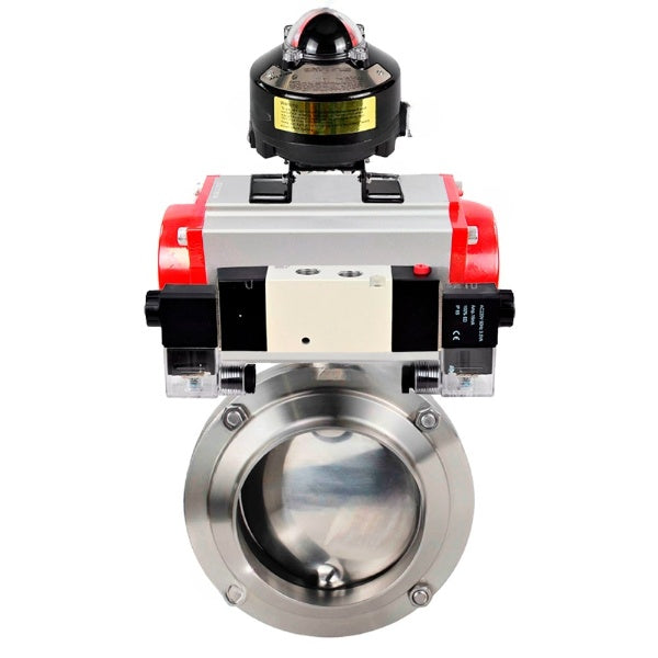 Water Butterfly valves Elephant WBV3131S-2W-W-H, body material - stainless steel AISI 304, seal - Silicon, with pneumatic actuator PA-DA-052 double action, 4V320-08 220V, LSU APL-510N EX