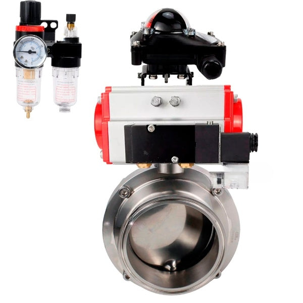 Water Butterfly valves Elephant WBV3131S-2W-C-H, body material - stainless steel AISI 304, seal - Silicon, with pneumatic actuator PA-DA-052 double action, 4M310-08 NAMUR 24V, LSU APL-210N, ATU AFC2000