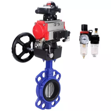 Rotary disc valve Elephant WBV0232E-2W-Fb-H, body - aluminum alloy, seal - EPDM, with pneumatic drive PA-DA-065, with pneumatic distributor 4V320-10 220V, BKV APL-210N, manual override MON1-250-T26 -ISO, BPV AFC2000
