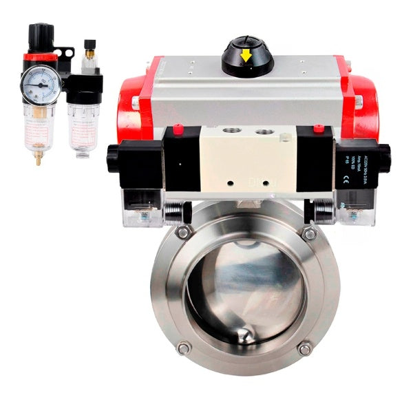 Water Butterfly valves Elephant WBV3131S-2W-W-H, body material - stainless steel AISI 304, seal - Silicon, with pneumatic actuator PA-SA, pneumatic distributor 4V320-08 220V, ATU AFC2000