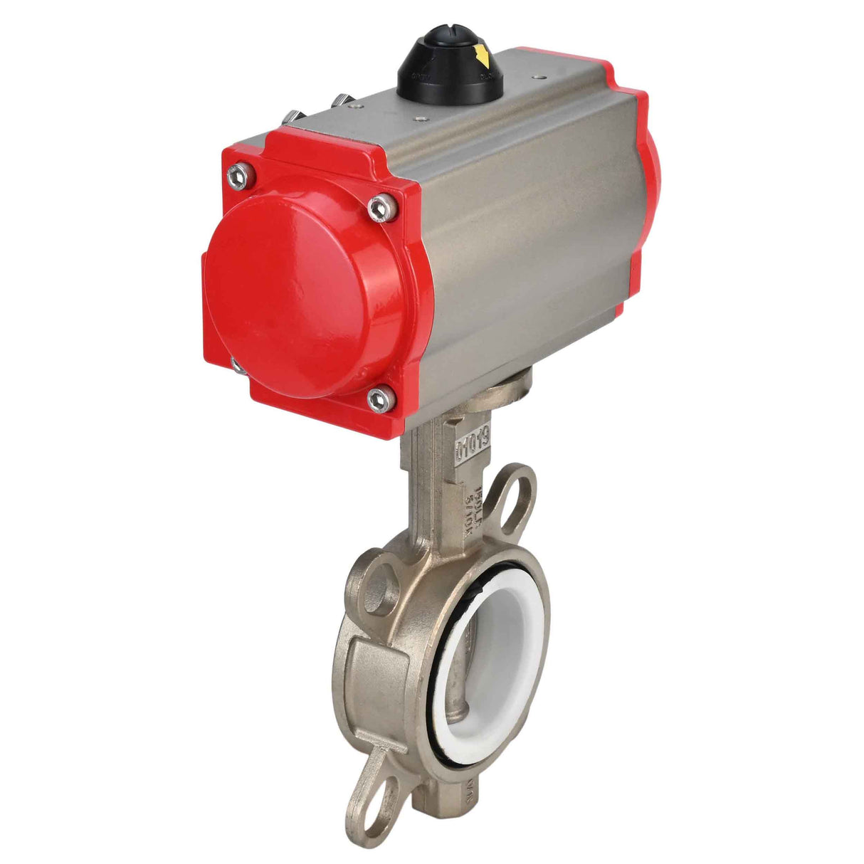 Vanne papillon d'eau Elephant 316l-ptfe-elephant-da, matériau du corps - acier inoxydable AISI 316L, matériau du disque - acier inoxydable AISI 316L, joint - PTFE, actionné par actionneur pneumatique