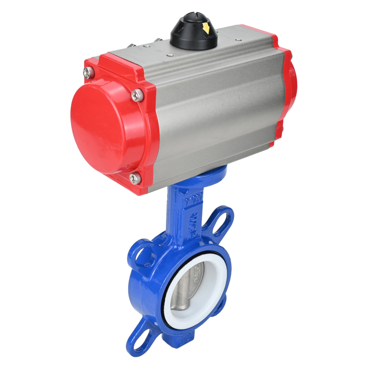 Vanne papillon d'eau Elephant st-316l-ptfe-elephant-da, matériau du corps - acier au carbone WCB, matériau du disque - acier inoxydable AISI 316L, joint - PTFE, actionnement par actionneur pneumatique