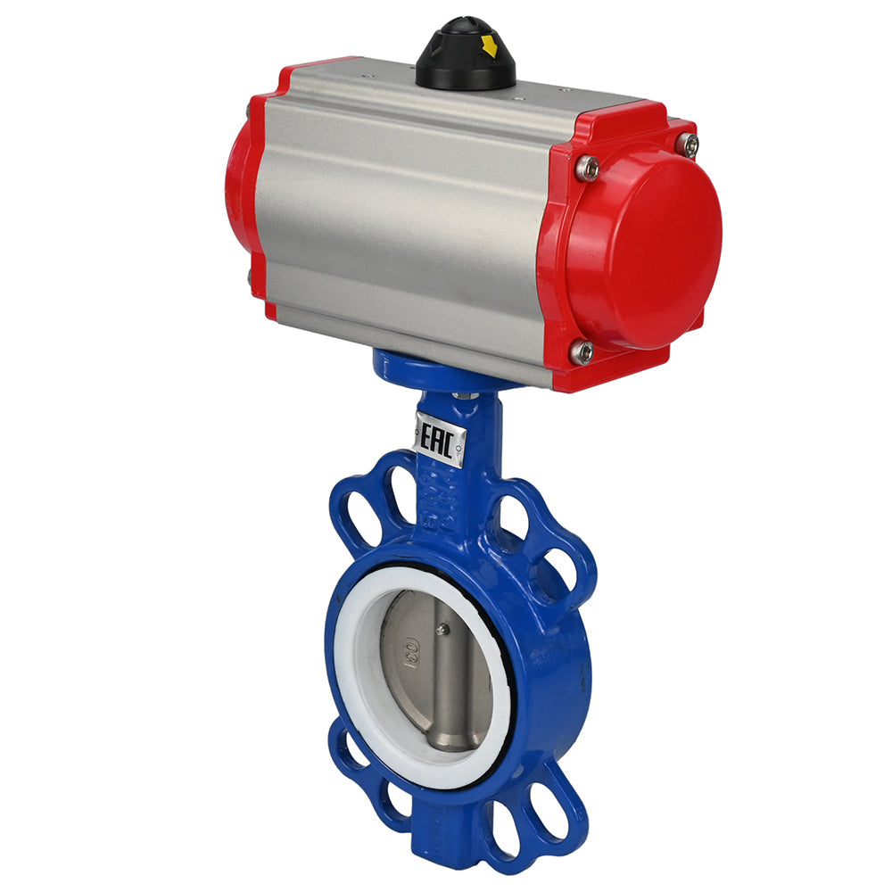 Vanne papillon d'eau Elephant st-316l-ptfe-sa-4m310-24v, matériau du corps - acier au carbone WCB, matériau du disque - acier inoxydable AISI 316L, joint - PTFE, actionné par actionneur pneumatique