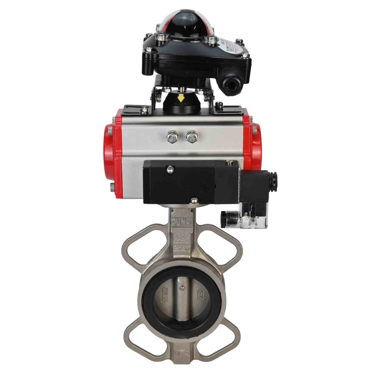 Water butterfly valve Elephant 316L-316L-NBR body material - stainless steel aisi 316l, disk material - stainless steel AISI 316L, seal - NBR with double-acting pneumatic actuator Elephant DA and pneumatic distributor 4M310-08 NAMUR  220V and limit switch