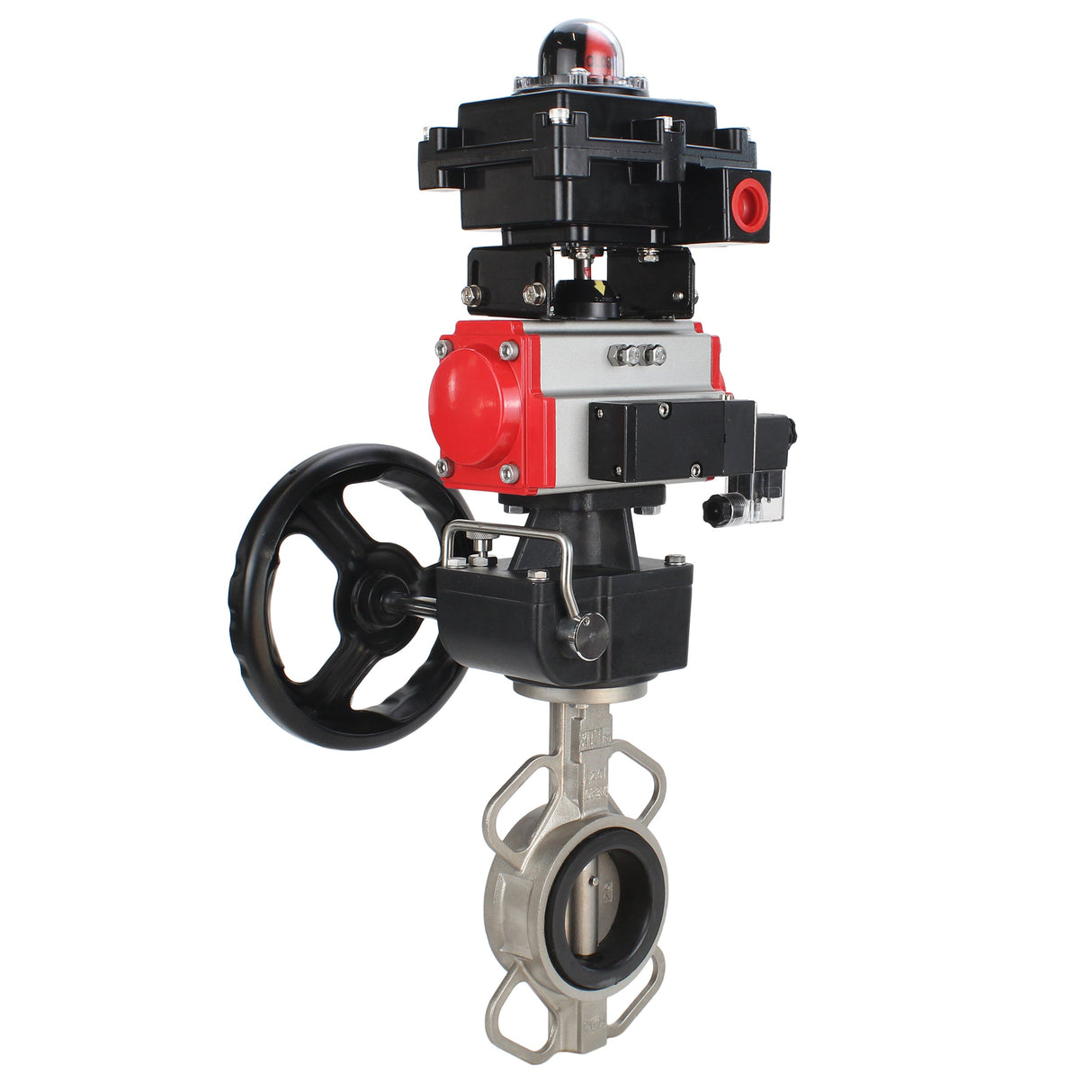 Water butterfly valve Elephant 316L-316L-VITON body material - stainless steel aisi 316l, disk material - stainless steel AISI 316L, seal - Viton with pneumatic actuator Elephant DA, pneumatic distributor 4M310-08 24V, limit switch block APL-410N EX