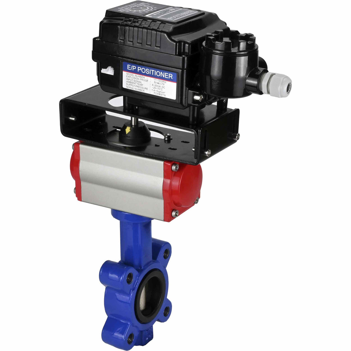 Vanne papillon d'eau Elephant WBV1631E-2W-Fb-H, matériau du corps - fonte QT450, matériau du disque - acier inoxydable AISI 304, joint - EPDM, actionneur pneumatique PA-SA avec ressorts de rappel, positionneur YT-1000RSN sans rétroaction